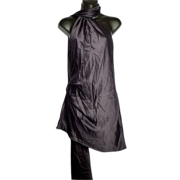 NEW House of CB purple satin draped open back mini dress size L+ - Picture 2 of 11